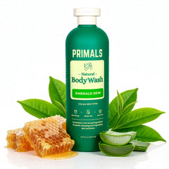 PRIMALS natural body wash bottle pour for gentle cleansing