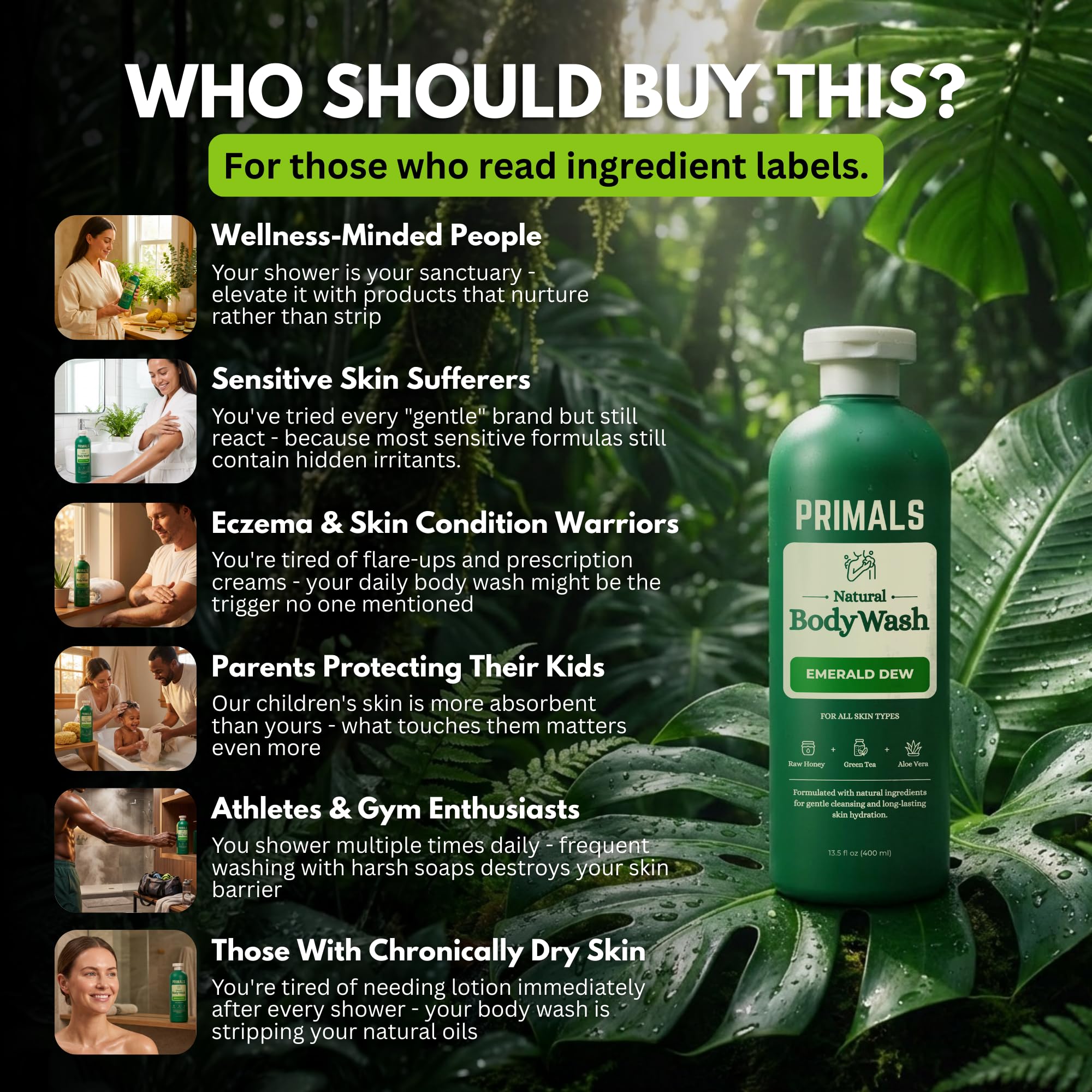 PRIMALS ingredients label highlights sulfate- and paraben-free formula