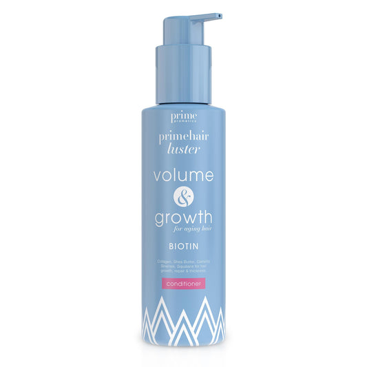 PrimePrometics PrimeHair Luster conditioner bottle promoting hydrated, glossy hair.