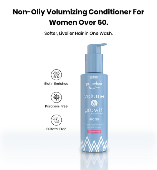 PrimePrometics PrimeHair Luster conditioner in hand applying for smoother detangling.