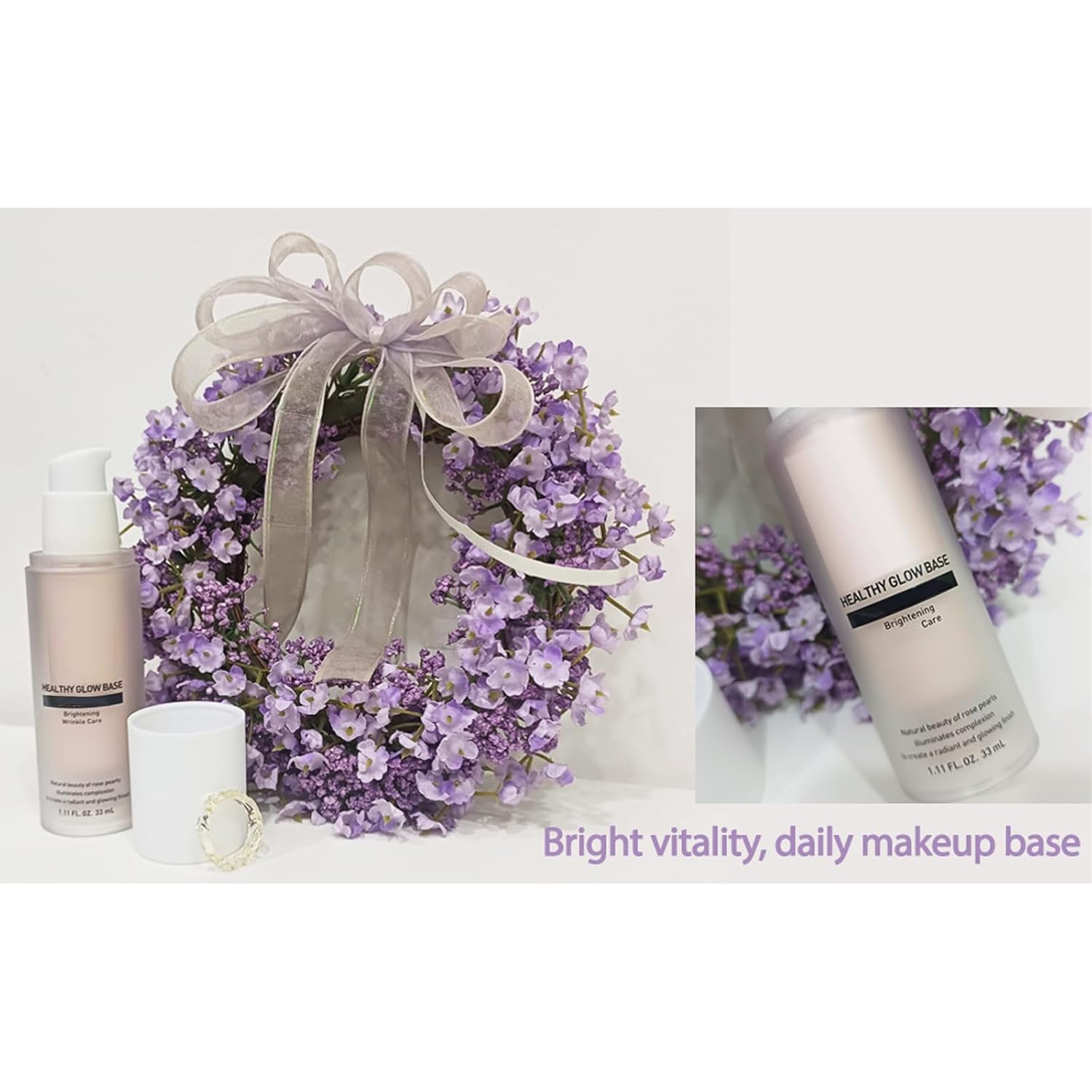 Priming Water a.t.o.m.y targeted glow on cheeks for healthy-looking radiance.