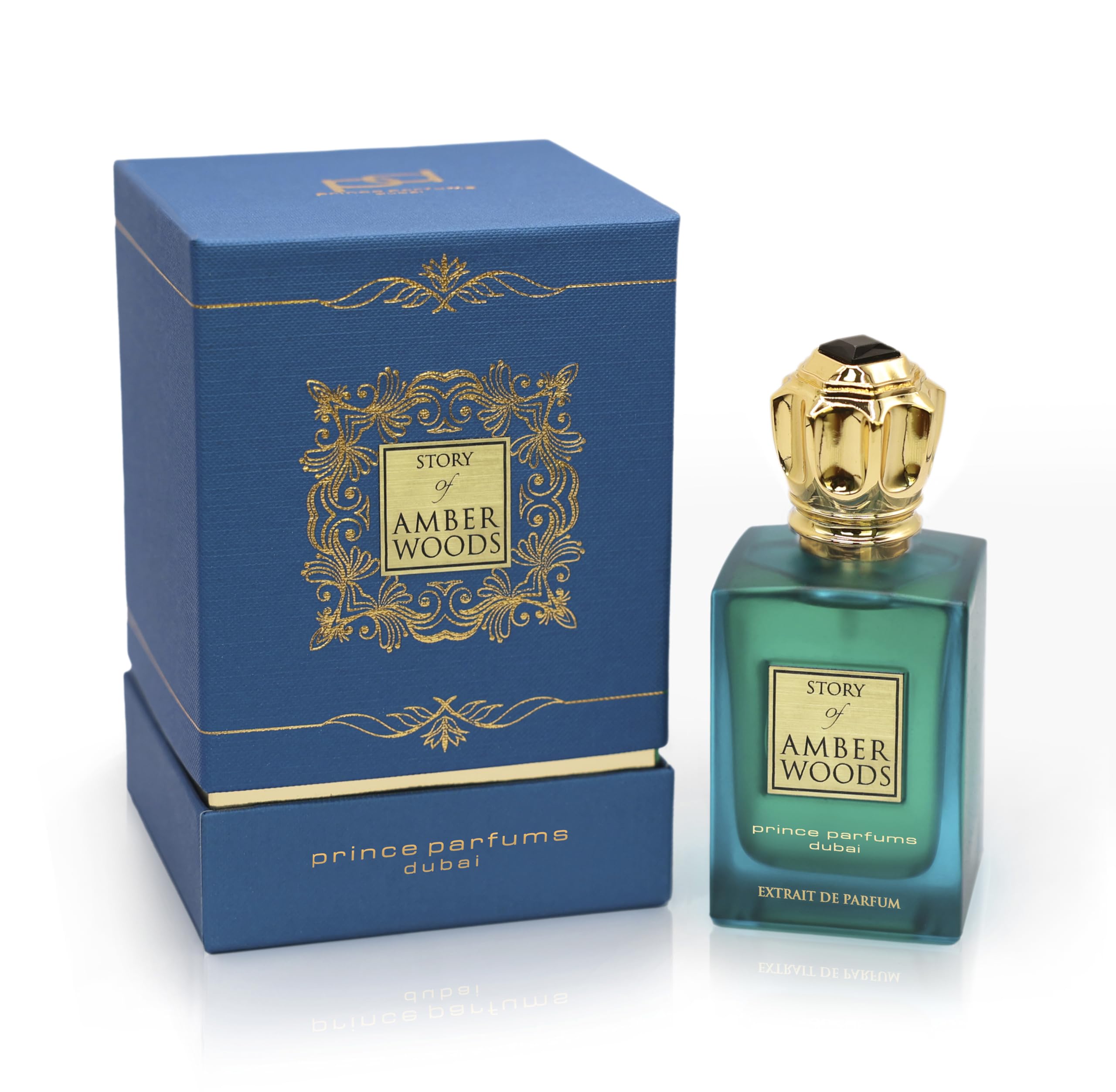Prince Parfums Dubai Amber Woods bottle showcases a luxurious scent journey for evenings.
