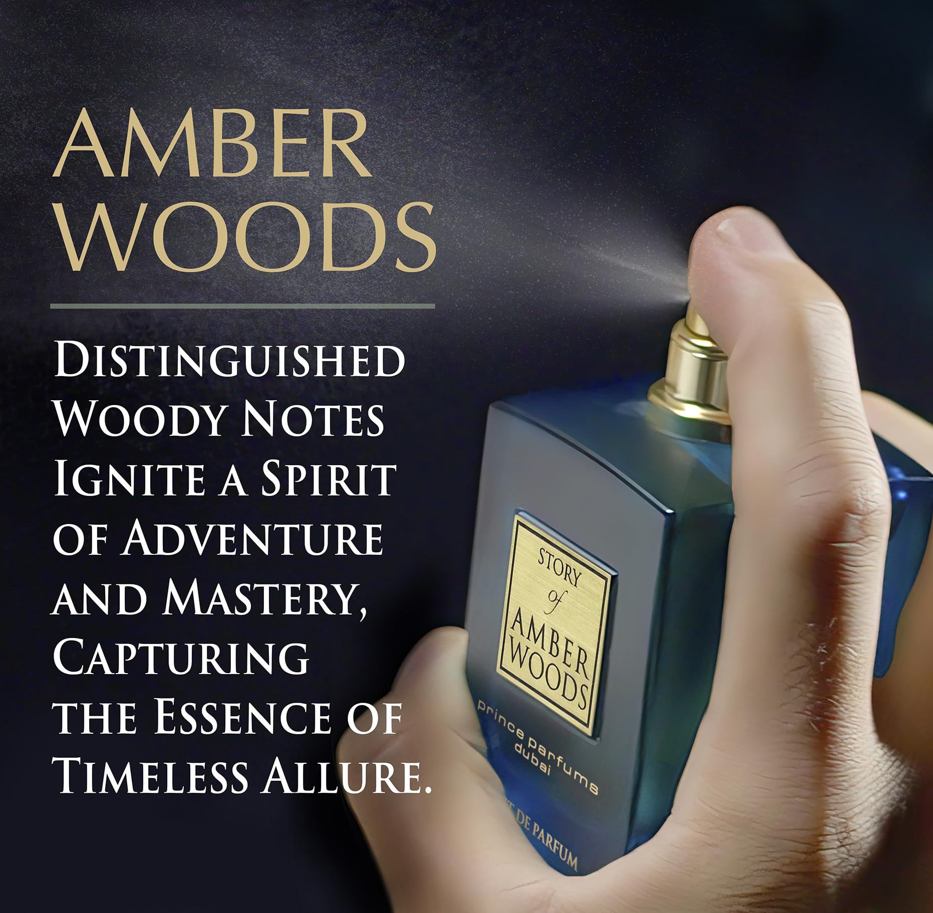 Prince Parfums Dubai Amber Woods outer box signals premium gift-ready presentation.