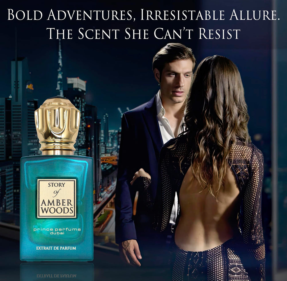 Prince Parfums Dubai Amber Woods wood-panel evokes masculine elegance and natural depth.