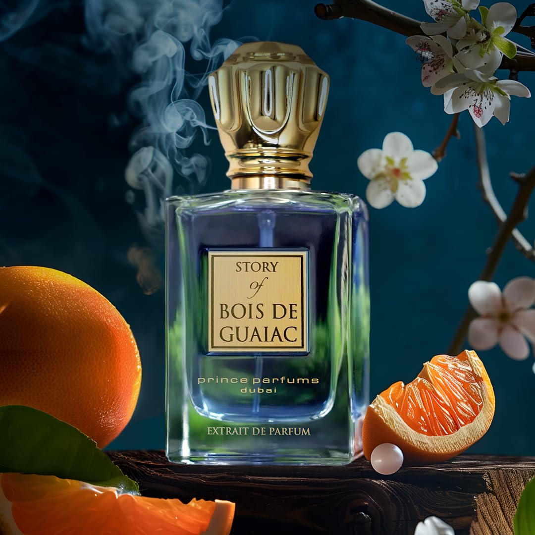 Prince Parfums Dubai Bois de Guaiac pour captures warm, inviting essence for evening wear.