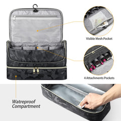 Pripher waterproof compartment protects tools in bathroom and during trips.