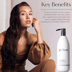 Close-up of Prive Damage Fix Conditioner on smooth, detangled hair.
