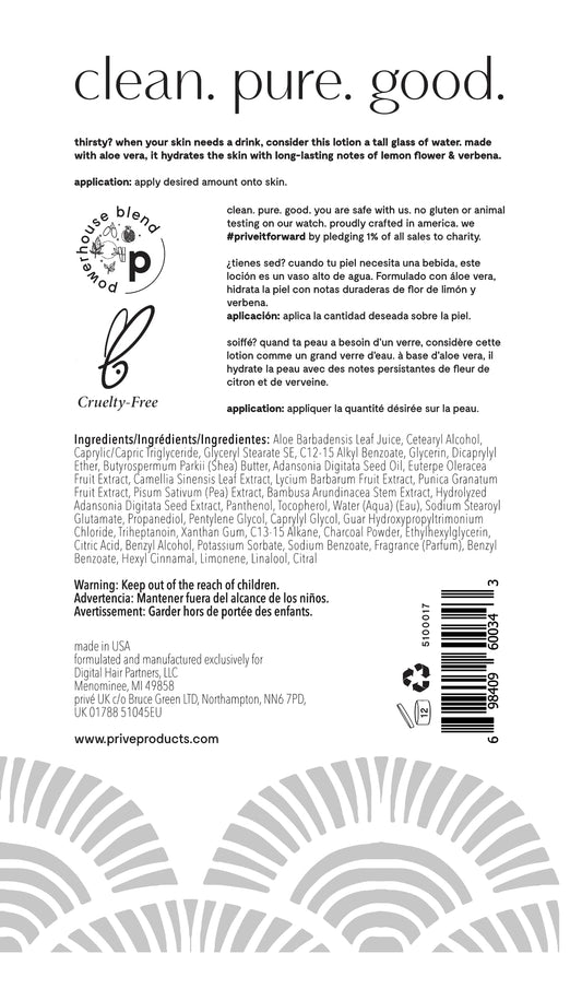 Privé lotion texture close-up reveals creamy nourishing formula