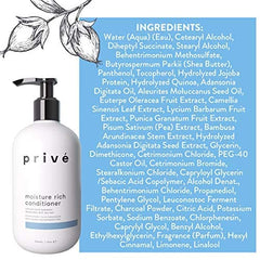 Prive Moisture Rich Conditioner after-use hair shows smooth, frizz-controlled results