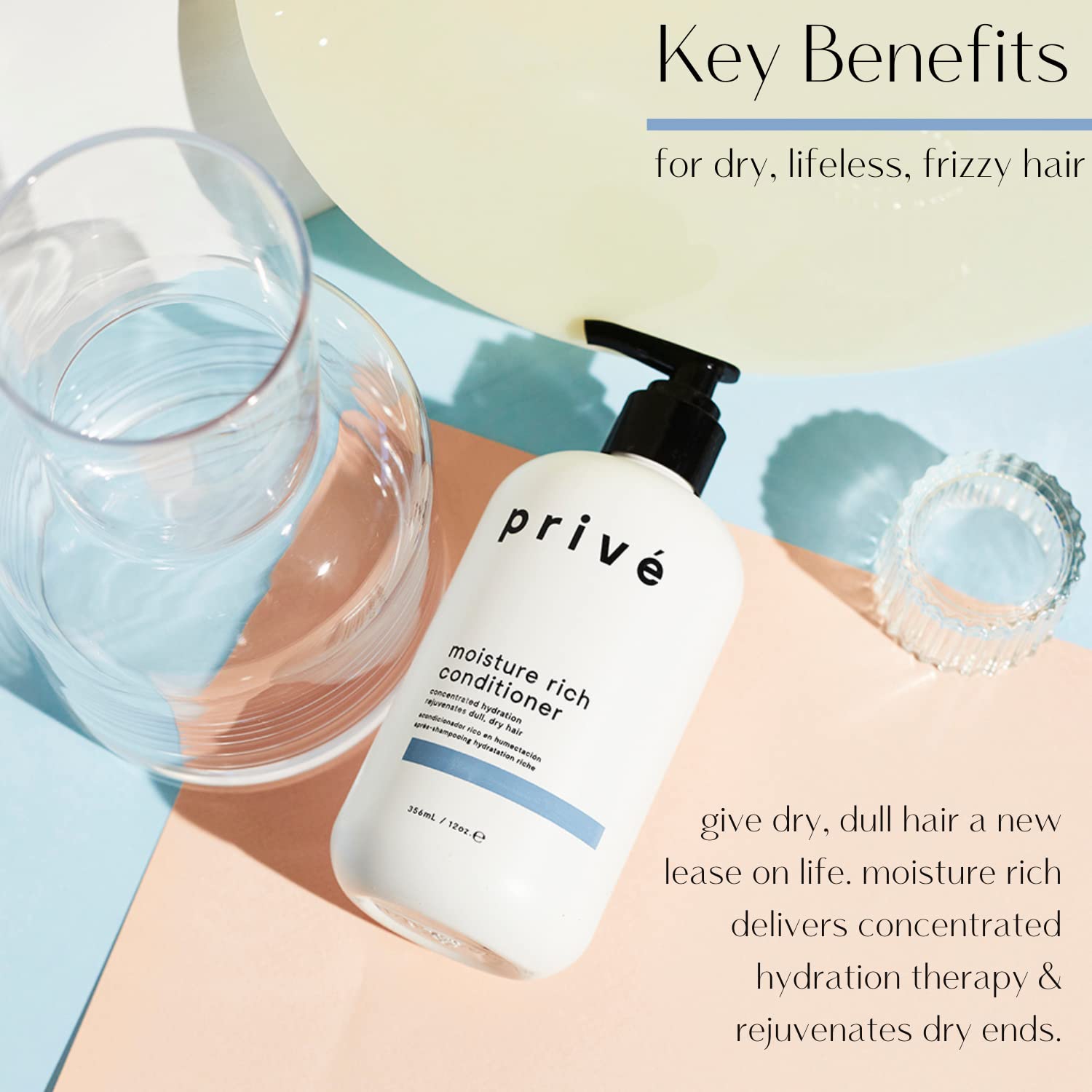 Prive Moisture Rich Conditioner ingredients highlight organic shea butter for nourished hair