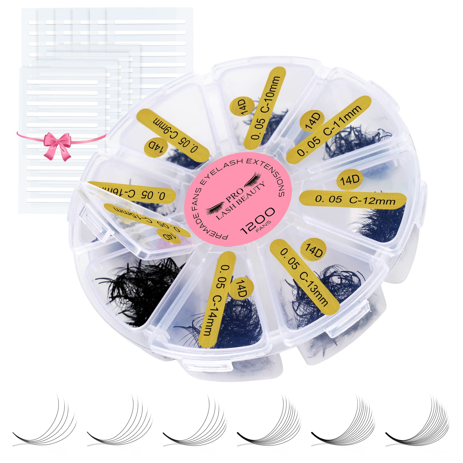 PRO LASHBEAUTY 1200 fans box shows abundant premade volume for fast styling.