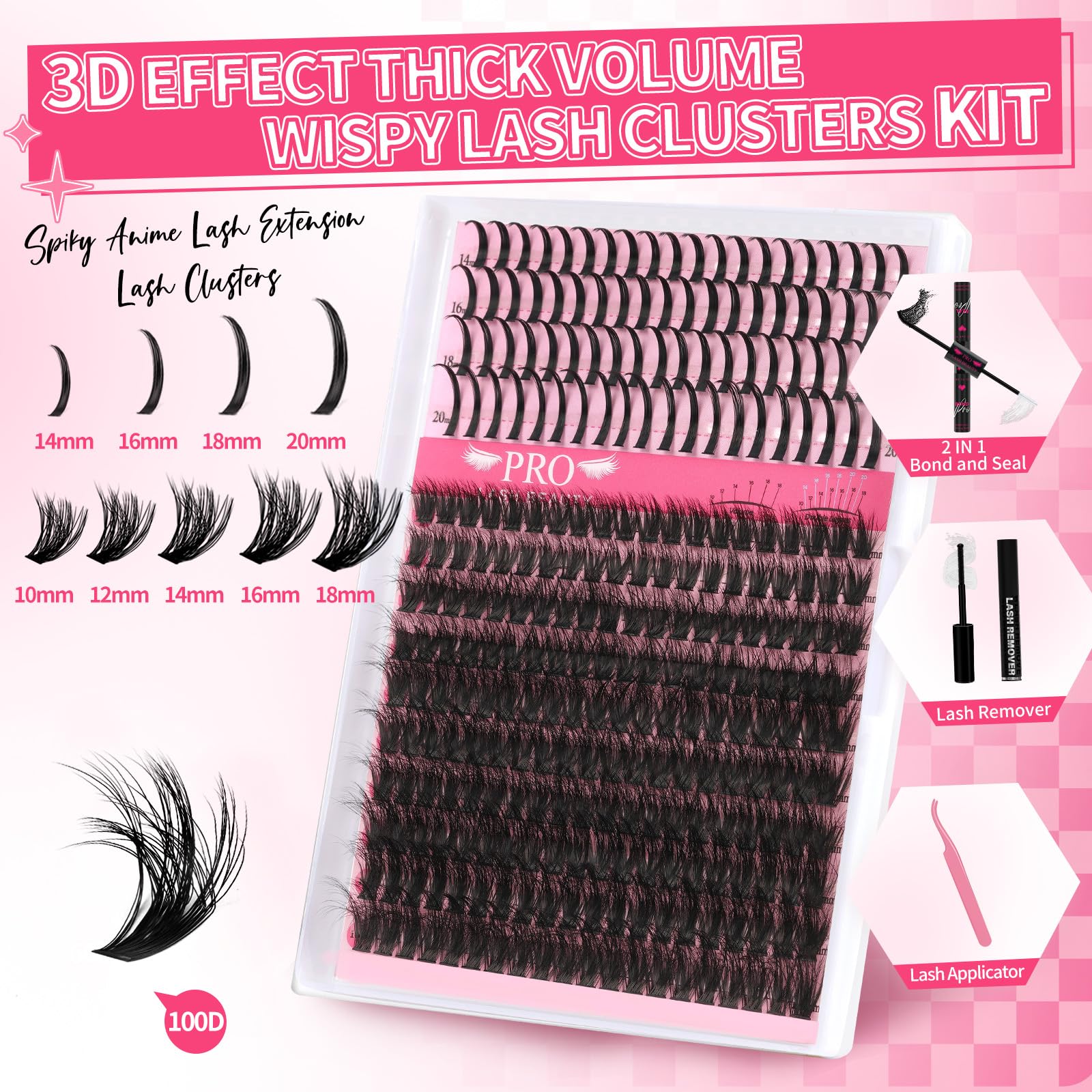 PRO LASHBEAUTY 3D style lash clusters in 10-18mm provide natural to full-volume options.