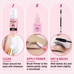 PRO LASHBEAUTY before-and-after lashes showing improved bond with primer.