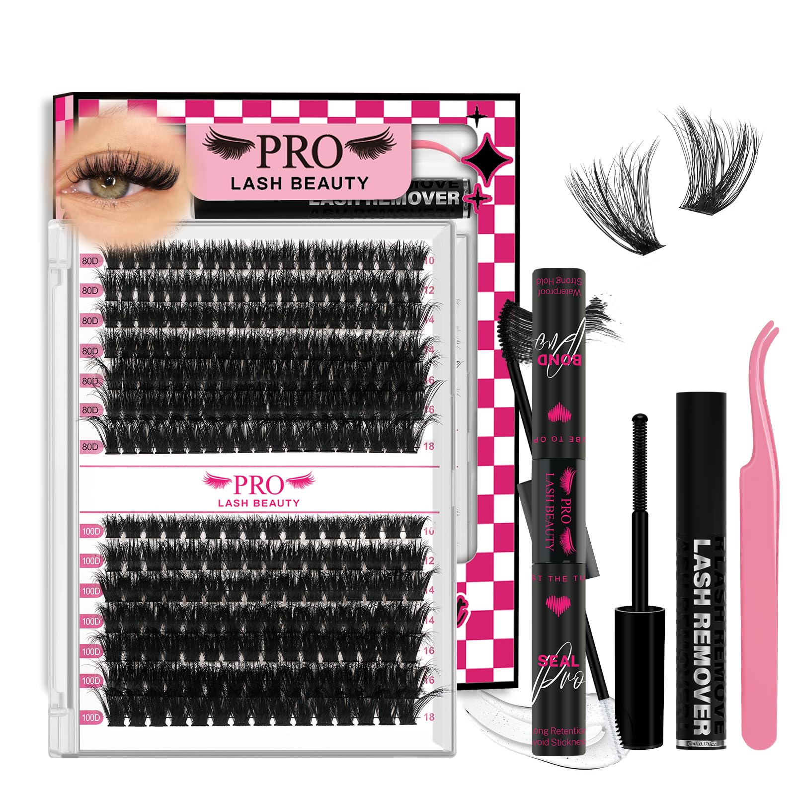 PRO LASHBEAUTY lash clusters kit - 3D style tray for natural volume.
