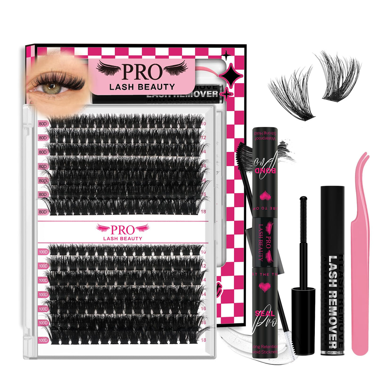 PRO LASHBEAUTY lash clusters kit - 3D style tray for natural volume.