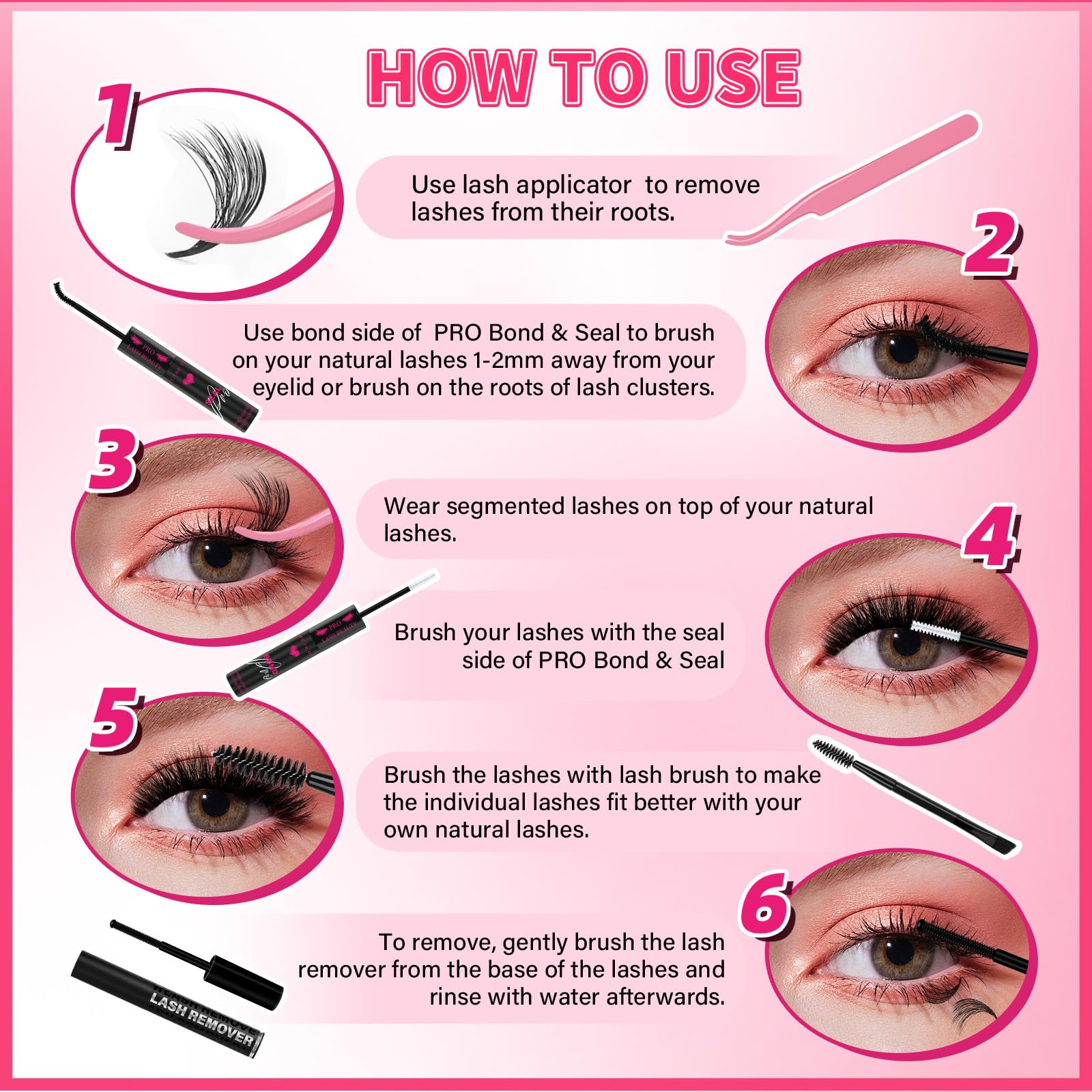 PRO LASHBEAUTY lightweight clusters keep lids comfortable all day.
