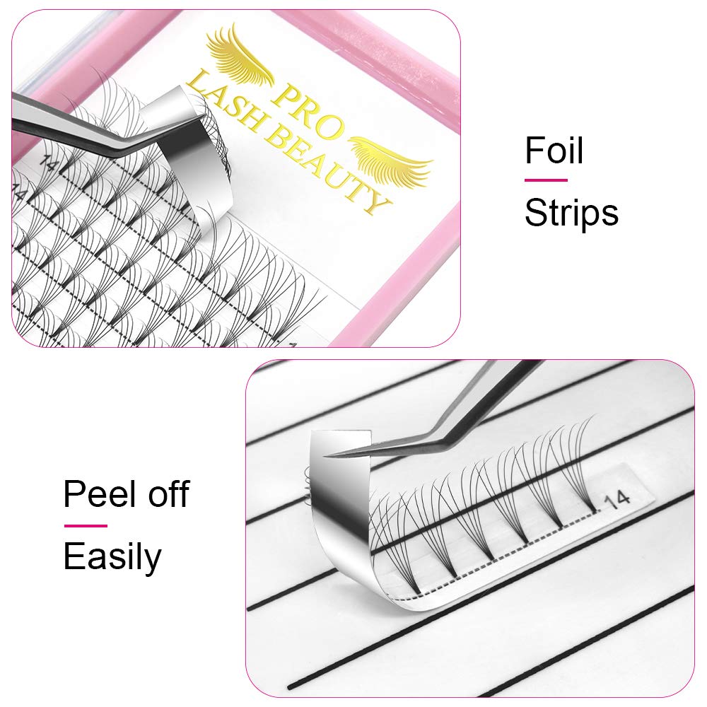 PRO LASHBEAUTY premade fans with 0.10 curl for defined lift and hold.