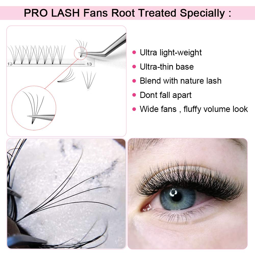 PRO LASHBEAUTY Premade fans 4D-C-0.10-11mm for longer lashes.