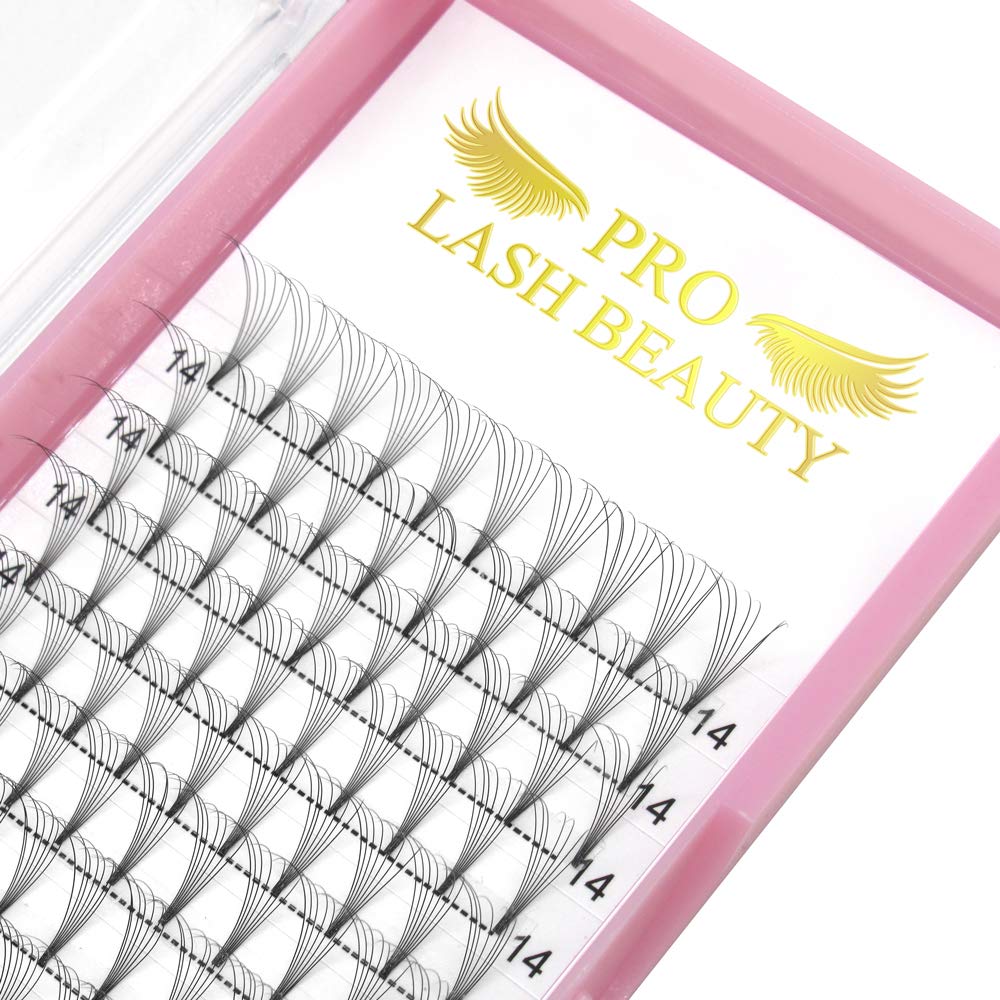 PRO LASHBEAUTY premade fans in 8D with short stems for natural volume.