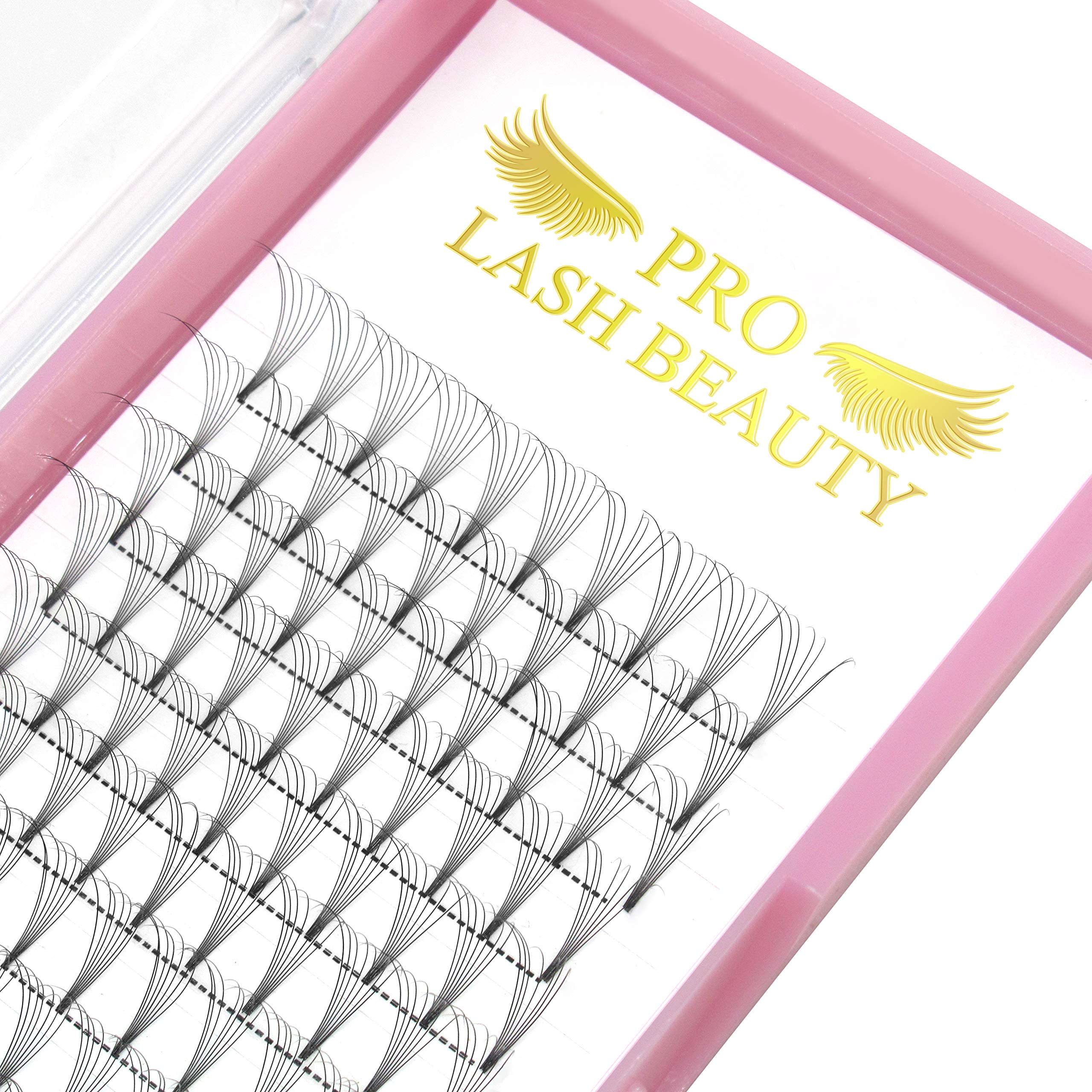PRO LASHBEAUTY premade fans with short stem and C curl for a natural finish.