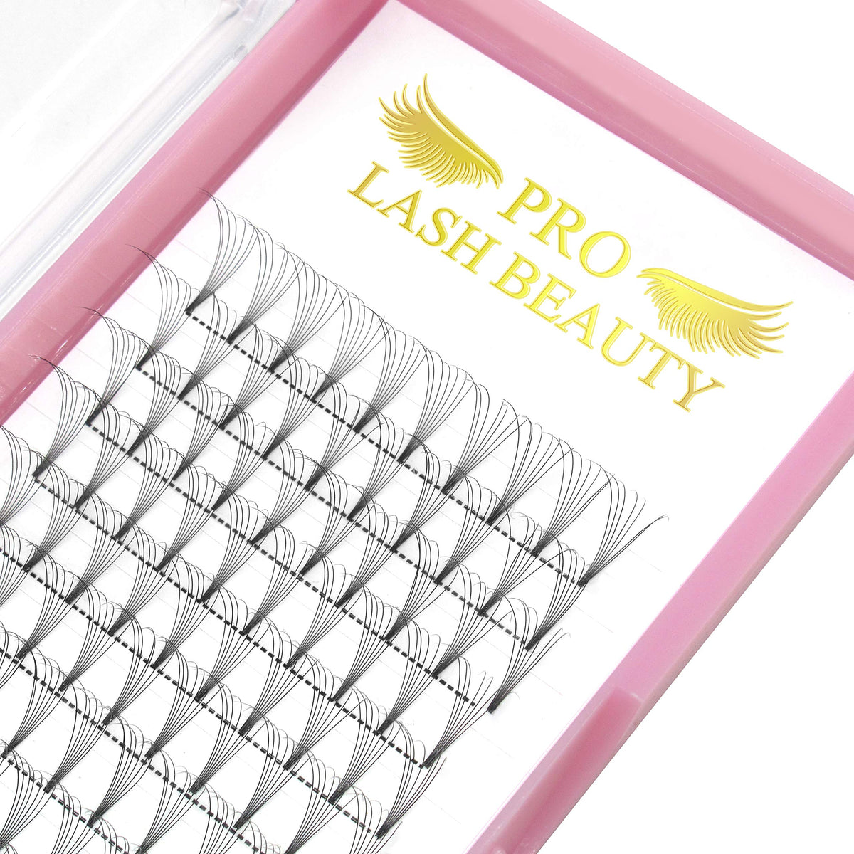 PRO LASHBEAUTY premade fans with short stem and C curl for a natural finish.