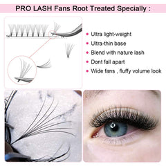 PRO LASHBEAUTY premade fans volume 7D with D curl for dramatic yet lightweight lashes.