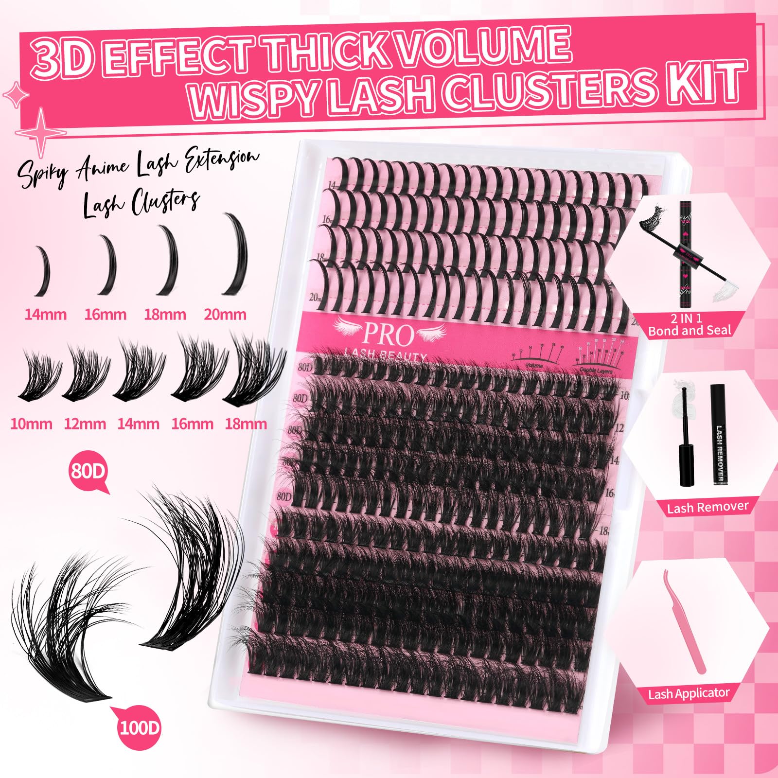 PRO LASHBEAUTY segmented cluster rows for customizable eye shaping and fuller ends.