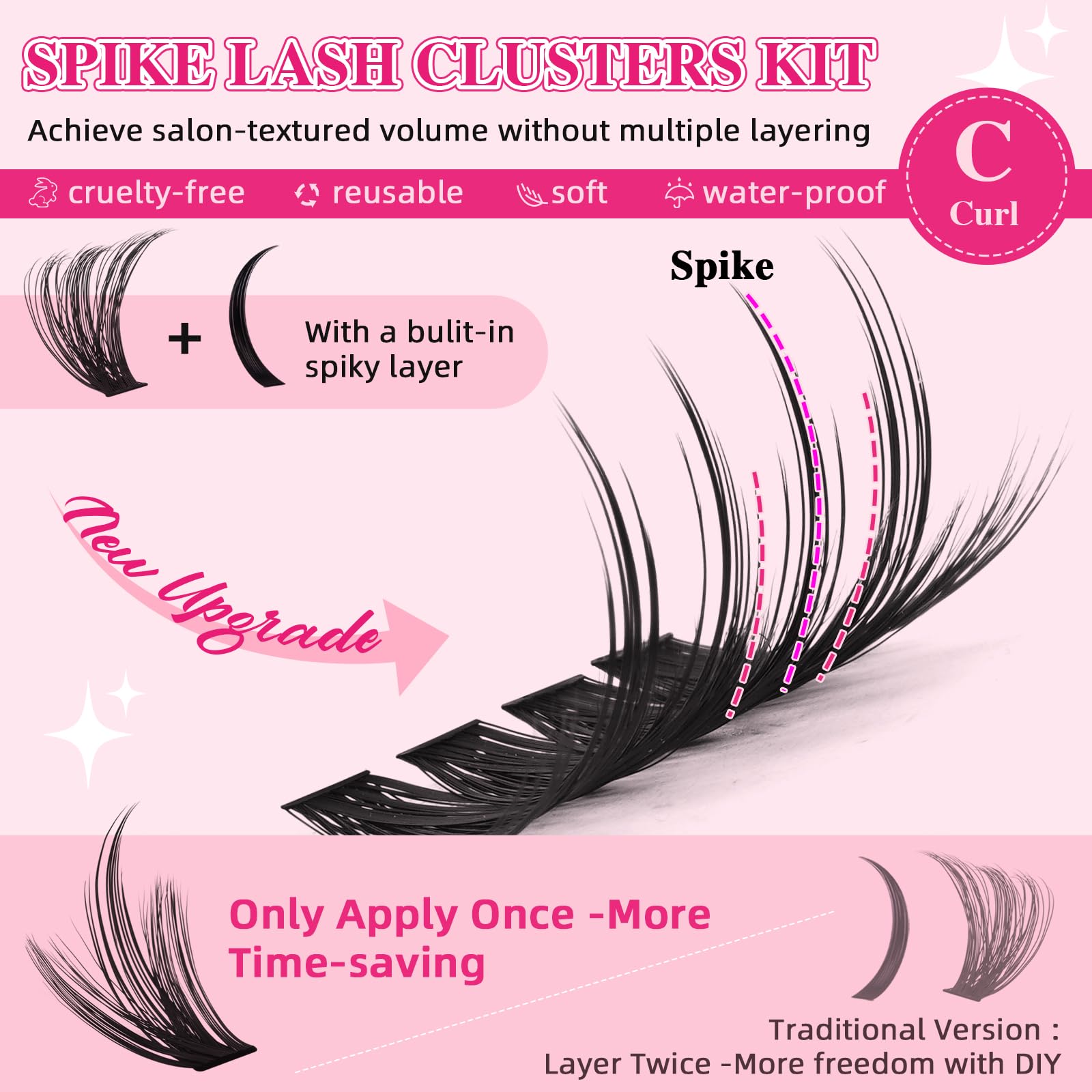 PRO LASHBEAUTY spiky lash clusters 100D for versatile density options.