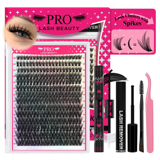 PRO LASHBEAUTY spiky lash clusters 80D viewed close up for dramatic fullness.