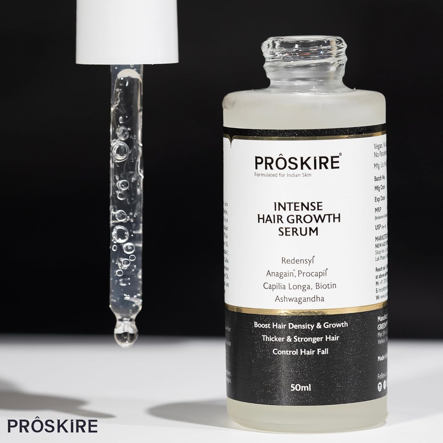 Pro-skir'e night-use routine shot before bed for scalp care.