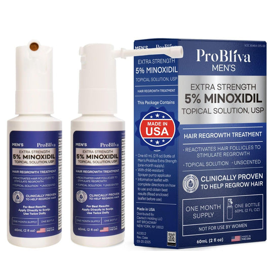 ProBliva Minoxidil spray bottle front showing 5% formula for targeted scalp care