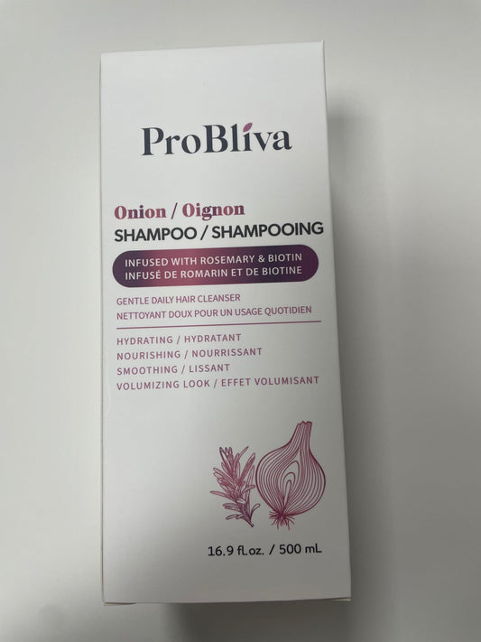 ProBliva shampoo label close-up highlighting natural ingredients.