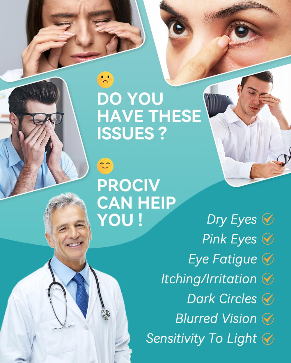 ProCIV eye mask with ear strap shown, secure wear.