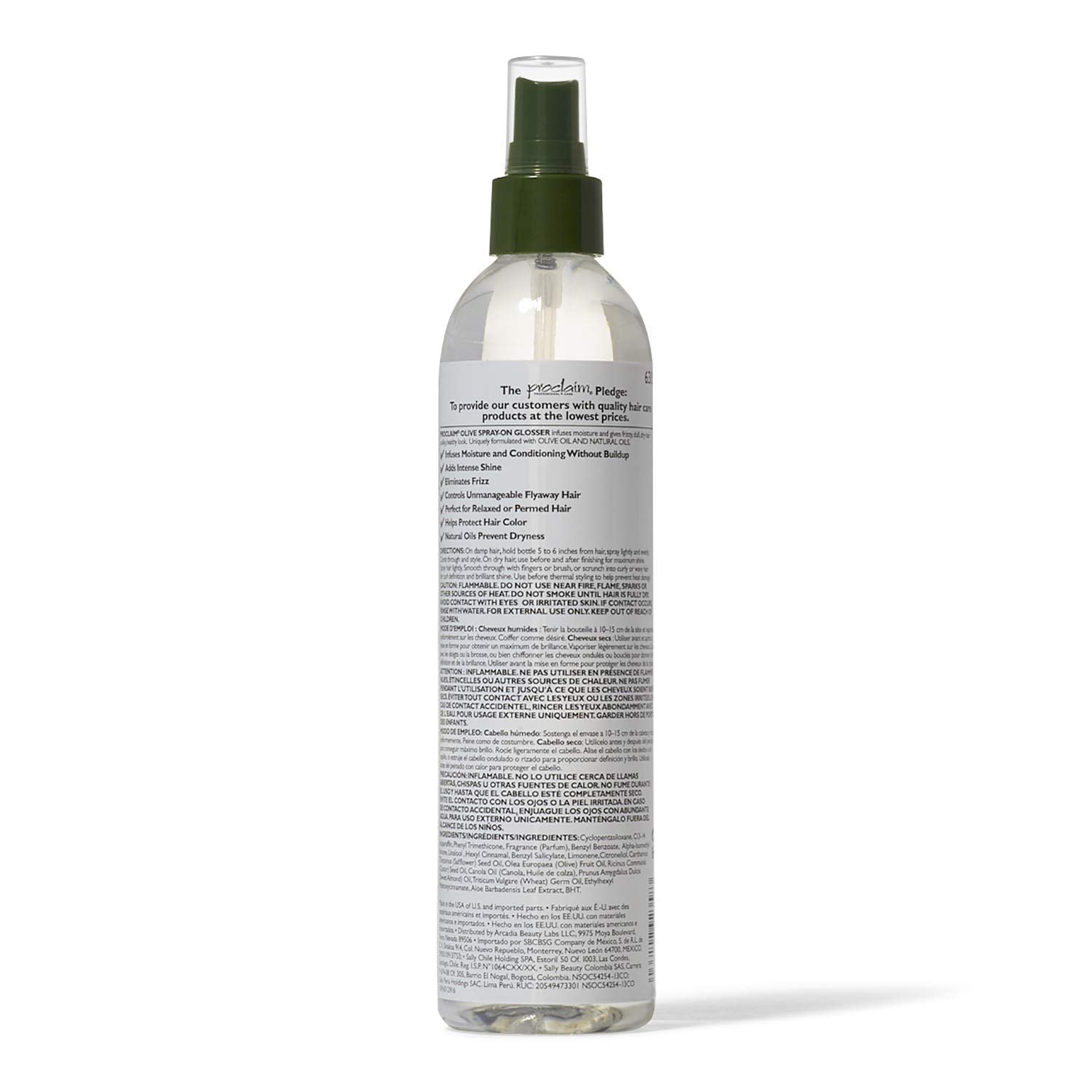 Proclaim Olive Spray On Glosser color-preservation styling on relaxed or permed hair