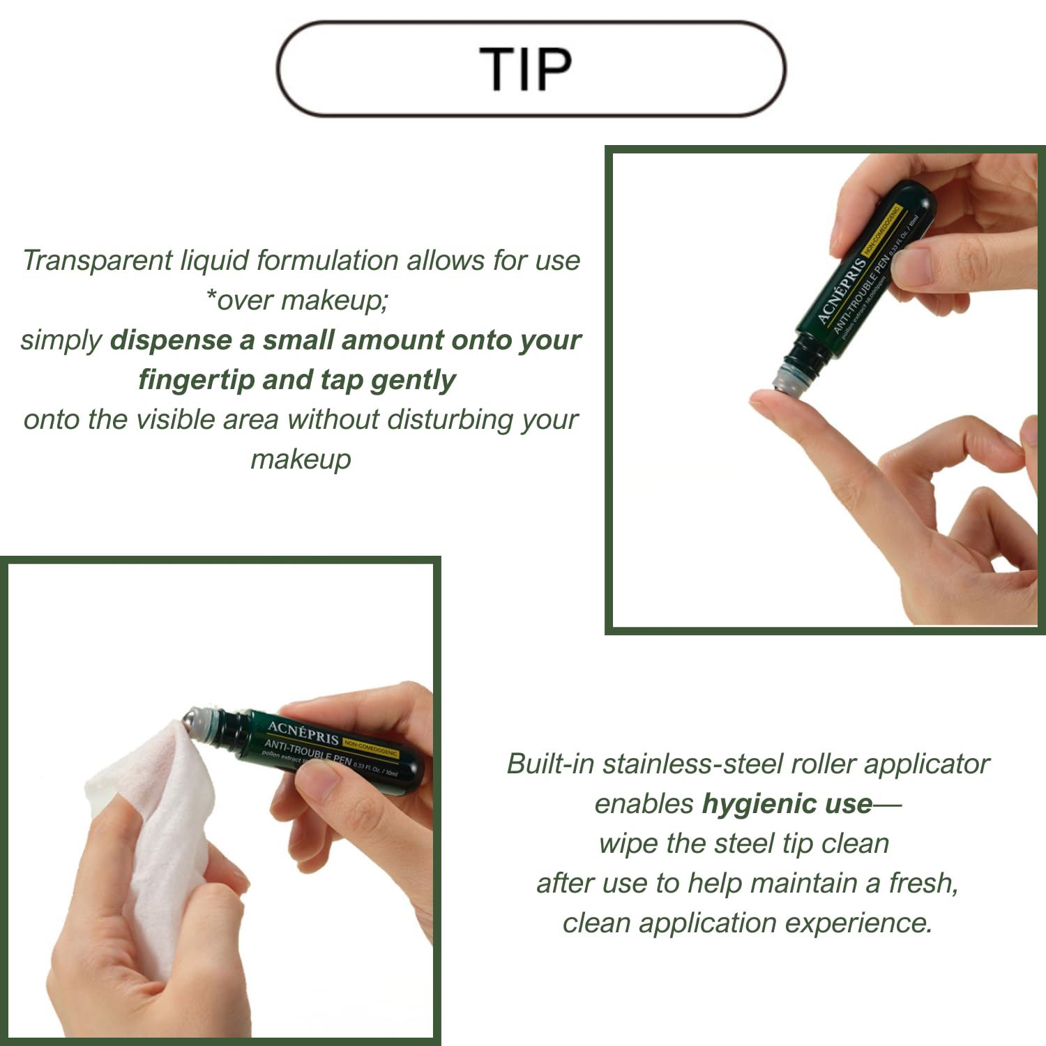 Derma-Clera calming action on sensitive-looking zones with BIOLEE ACNEPRIS