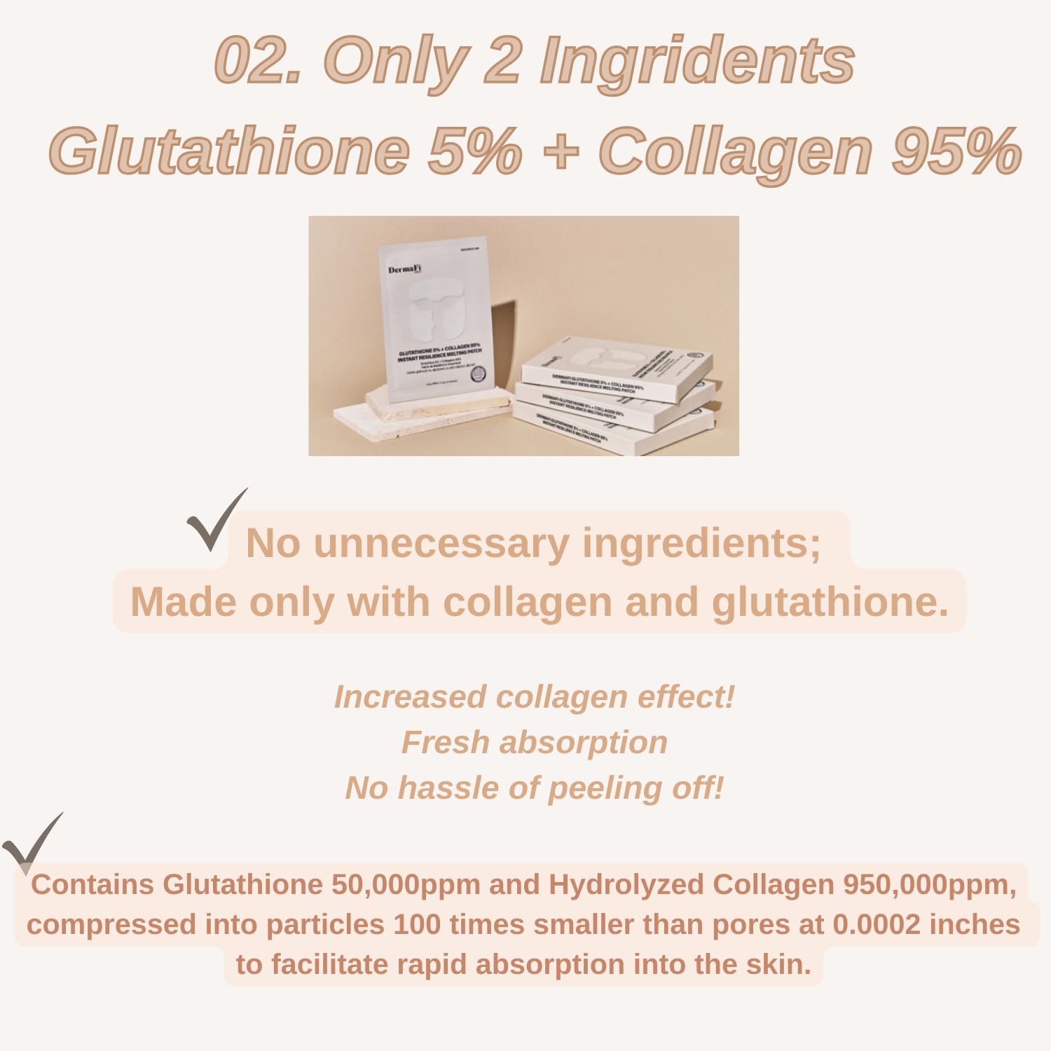 Produco DermaFi ultra-fine glutathione-collagen particles for quick skin uptake.