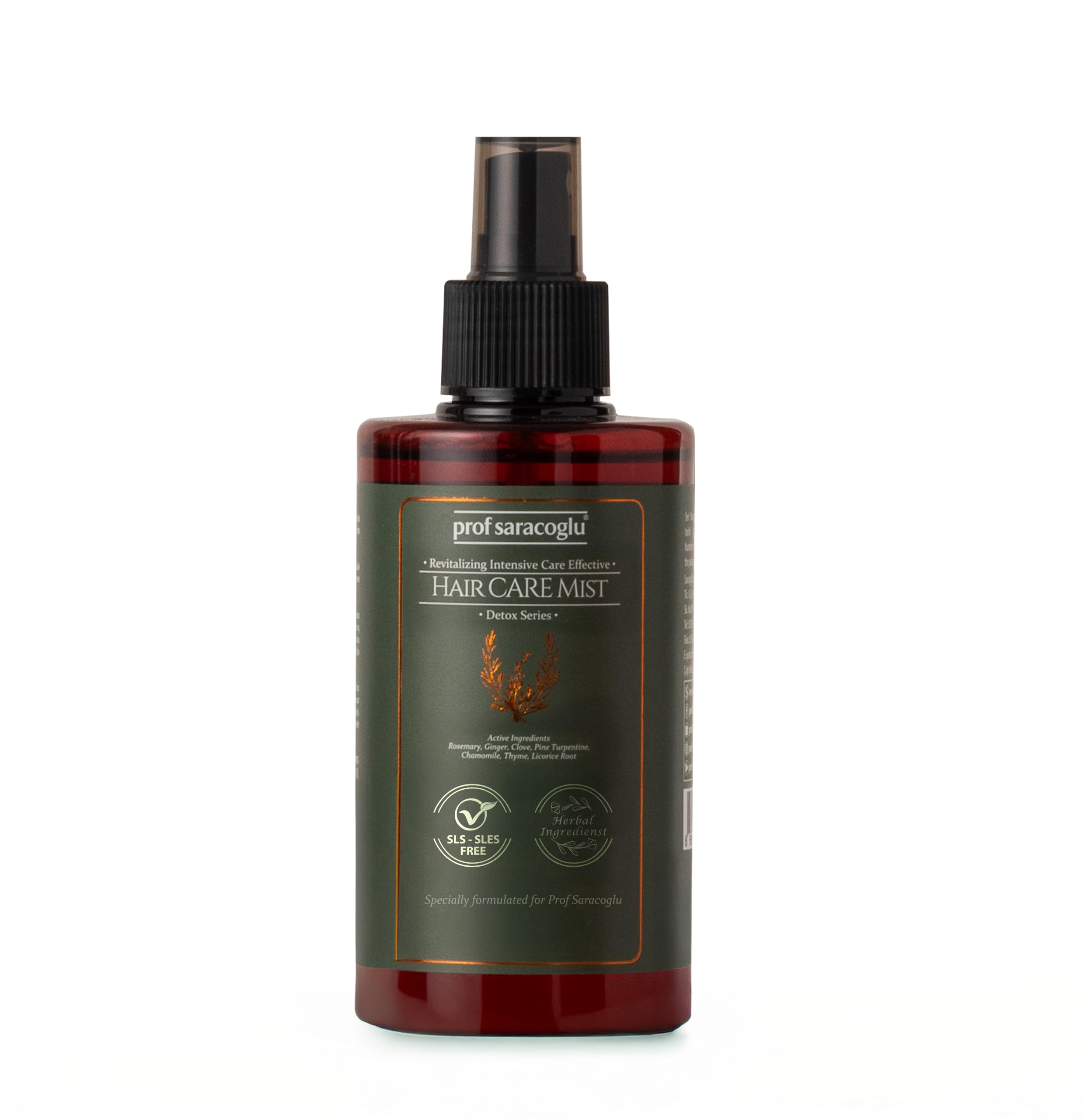 Prof Saracoglu Rosemary Mint Complex Mist bottle close-up for detangling and scalp refresh.