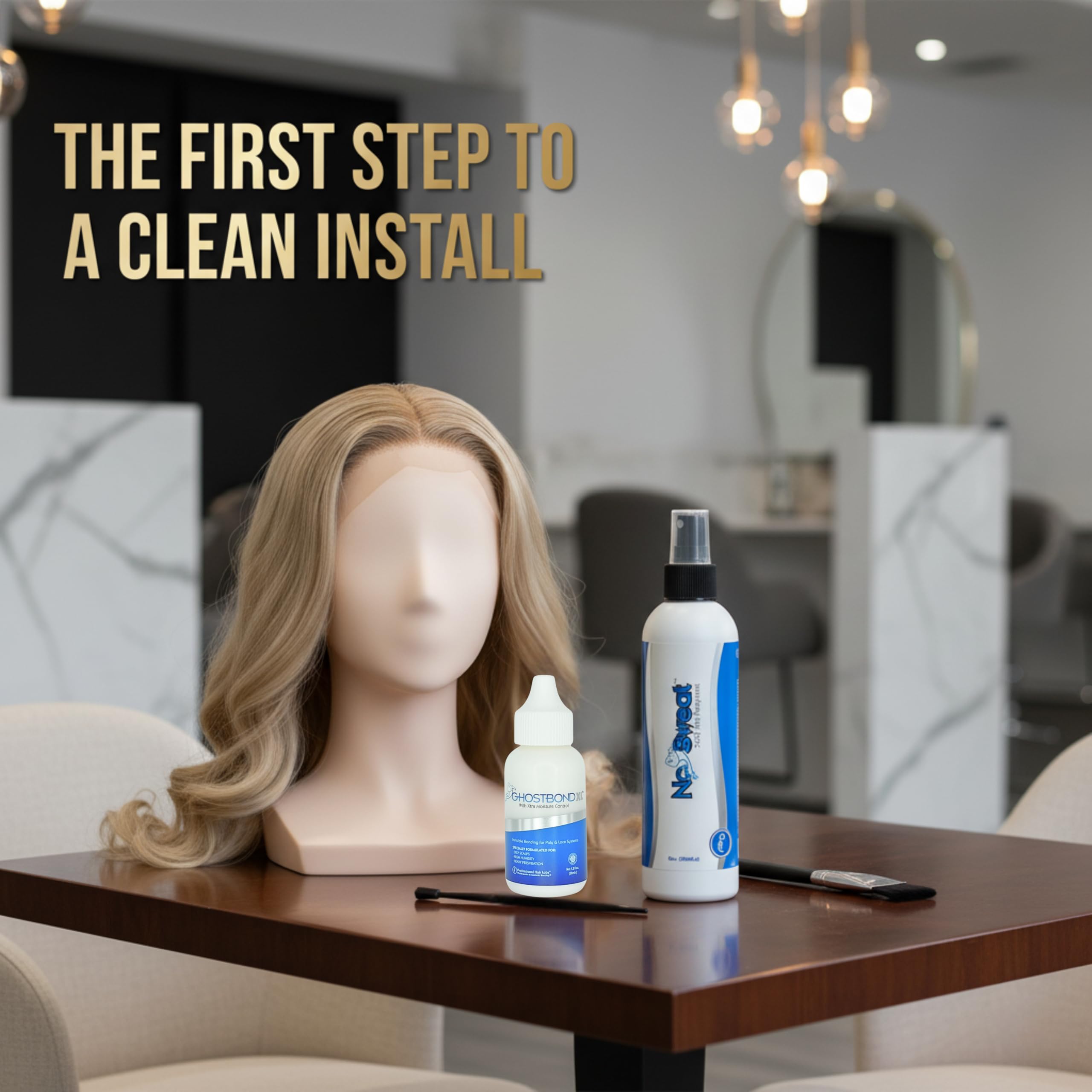No Sweat applied with a cloth to prep the scalp before bonding.