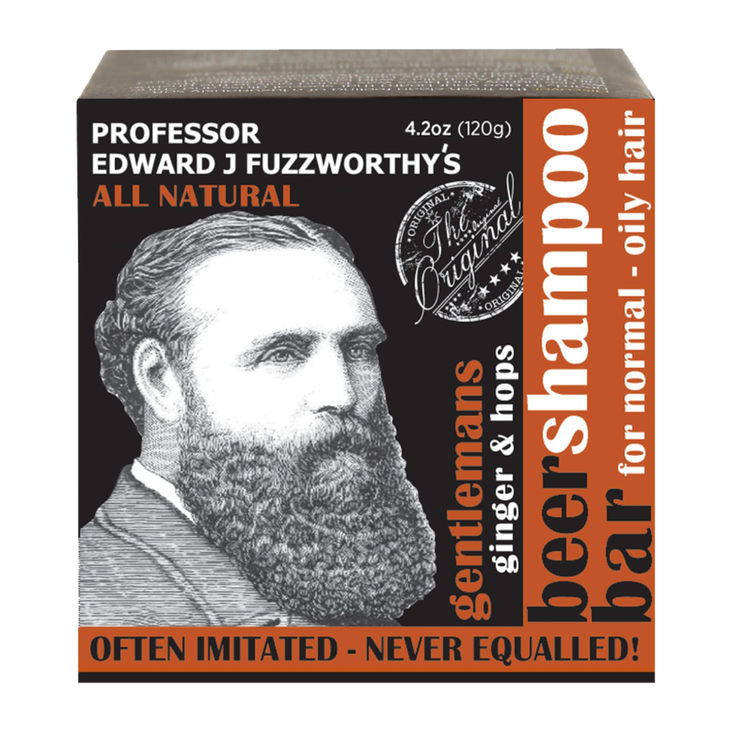 Professor Fuzzworthy's Gentlemans Beer Shampoo Bar packaging highlighting eco-friendly, travel-ready design.