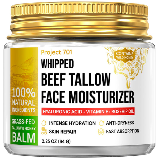 PROJECT 701 beef tallow face moisturizer jar closeup highlighting glass container preserves potency.
