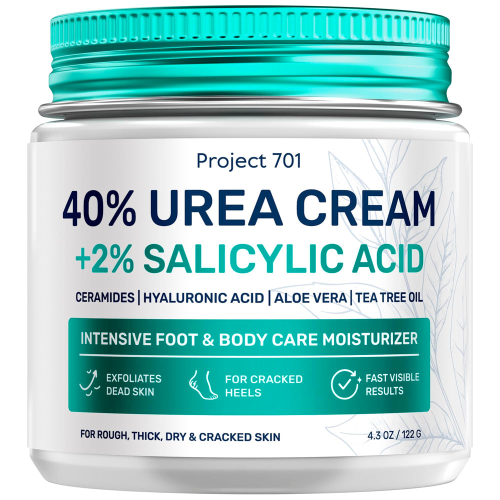 PROJECT 701 Urea Cream bottle close-up shows premium packaging and potency for foot care