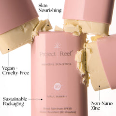 Project Reef SPF 50 stick highlights reef-safe formula for ocean-friendly sun care.