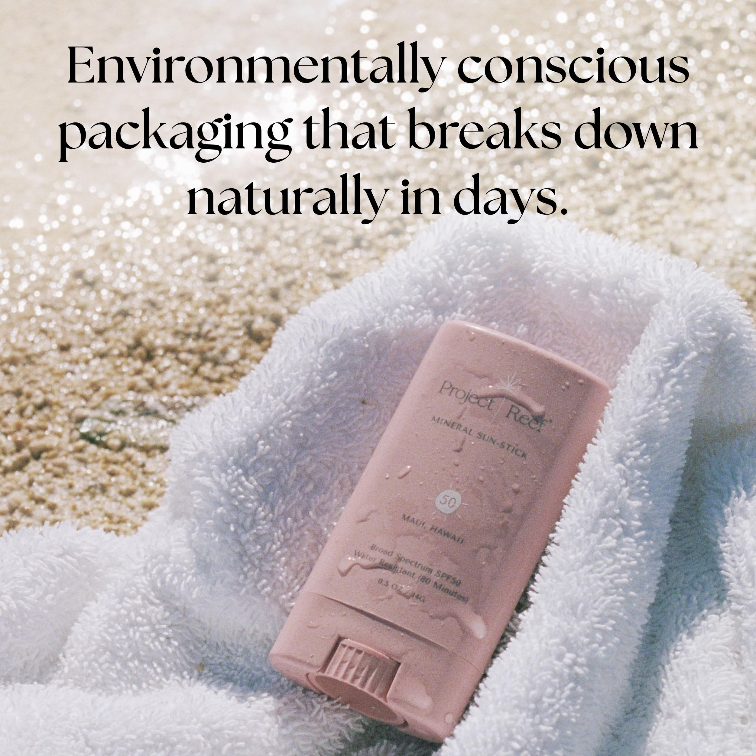 Project Reef SPF 50 stick uses sustainable packaging materials.