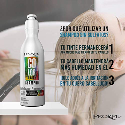 Prokpil shampoo bottle demonstrating frizz control for color-treated hair