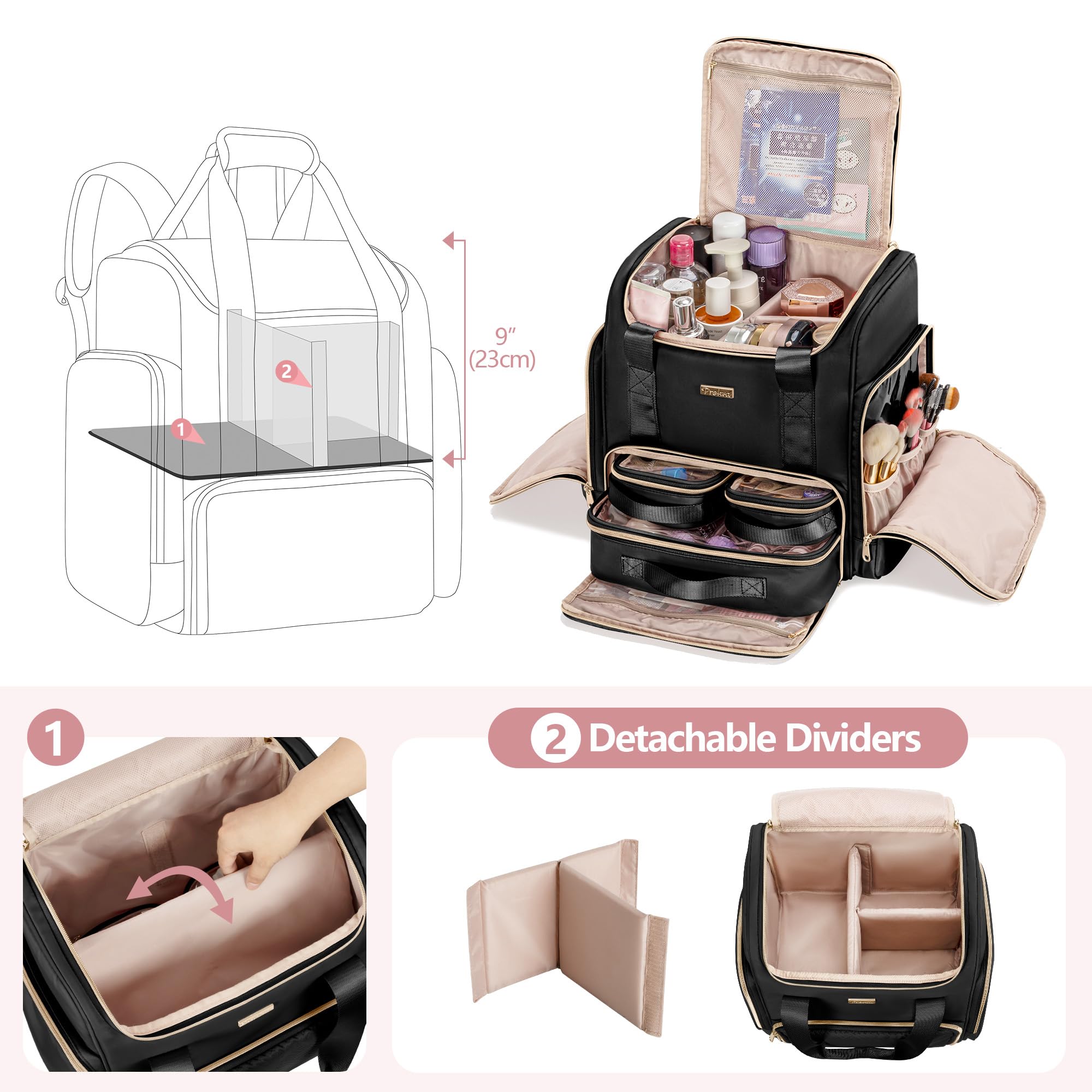 Prokva interior upper-compartment divider keeps cosmetics organized