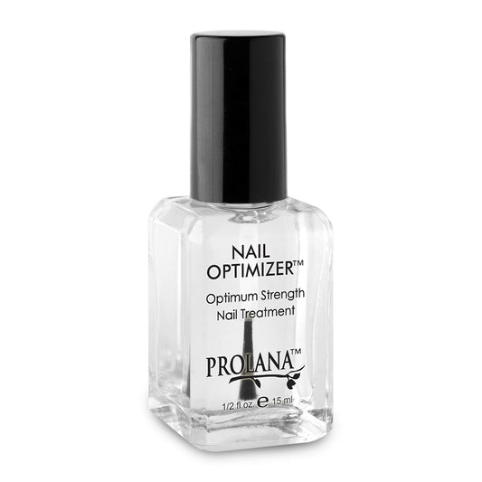 Prolana Nail Optimizer bottle closeup shows a protein-rich formula for stronger nails.