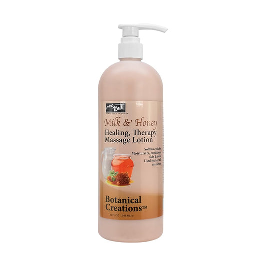 PRO NAIL Healing Therapy Massage Lotion bottle for rich hydration during spa-like treatments.