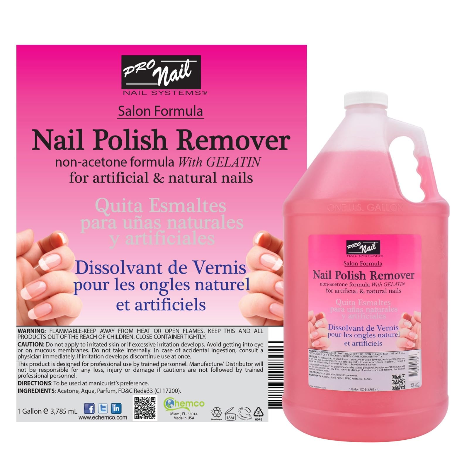 PRO NAIL Non-Acetone Remover label signals professional, efficient polish removal.