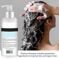 Pronexa Hairgenics clinical shampoo packaging box displayed on a shelf.