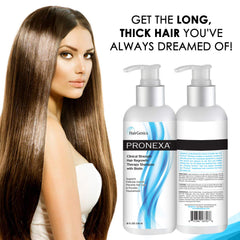 Pronexa Hairgenics clinical shampoo foam lather being used on hands for scalp cleansing.